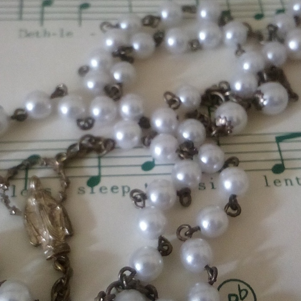 Vintage Rosary Mother If Pearl Faux Pearl Stainless Steel - Picture 5 of 7
